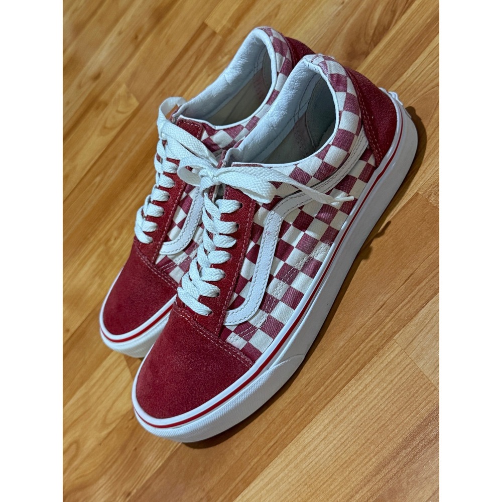 Vans Old Skool Red Checkerboard Suede Canvas Skate Shoes Mens 9.5 Womens 11